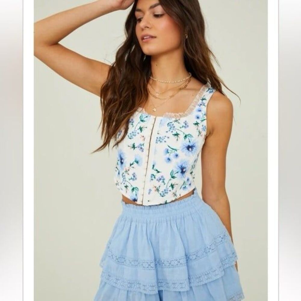 Altar'd State Floral Blue and White Crop Top